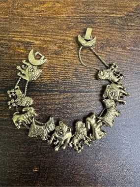 Vintage Animal Charm Bracelet in Antiqued Gold Tone